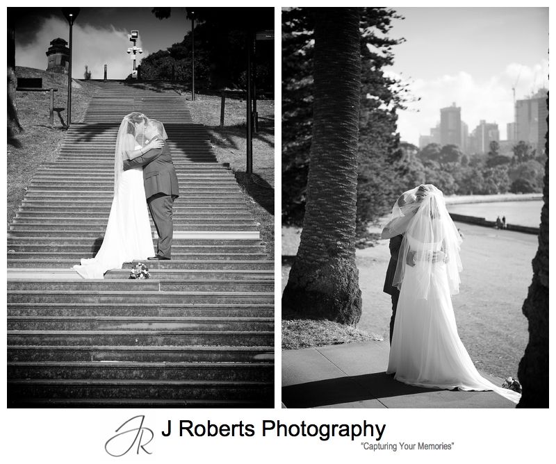 Mrs Macquaries Chair steps with bridal couple sydney - sydney wedding photography 